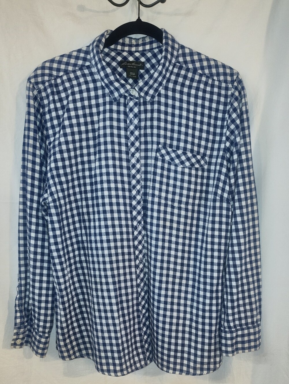 Women's Eddie Bauer Navy and White Gingham Button-Down Shirt